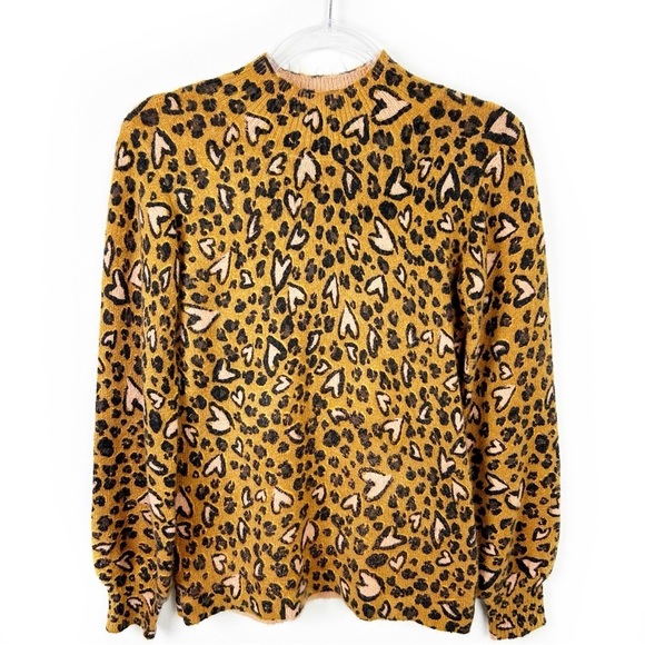 Karl Lagerfeld Animal Heart print mock neck fuzzy sweater size: XS - Picture 2 of 11